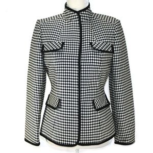 TAHARI Houndstooth Blazer Black White Wool Career